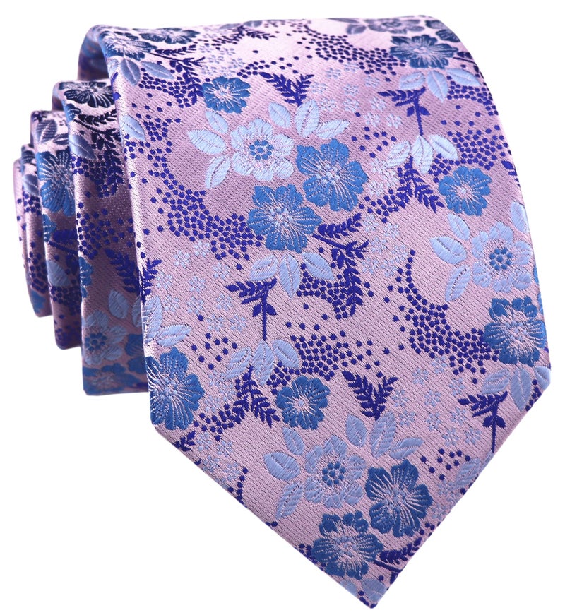 Elfeves Mens Silk Pink Blue Tie Summer Cool Gentleman Party Jacquard Self Cravat Necktie - Image 1